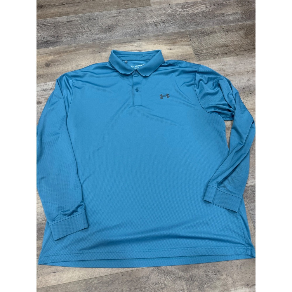 Under Armour Mens XXL Long Sleeve‎ Performance Polo Shirt Teal Blue Loose Fit